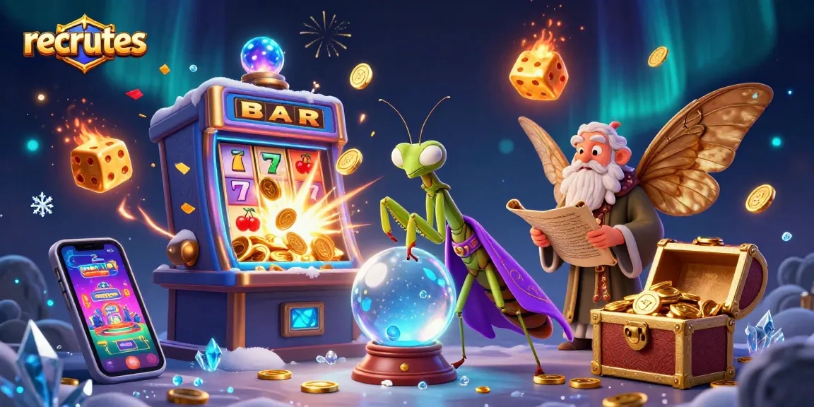 Experience the magic of recrutes as the charming fortune teller unveils winnings in this vibrant casino scene.