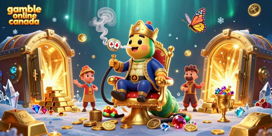 Experience the thrill of gamble online canada with vibrant casino illustration showcasing a treasure-filled scene.