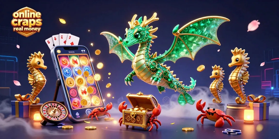 Engage in online craps real money with an enchanting 3D illustration of casino elements.