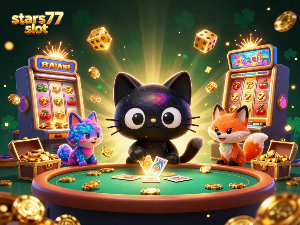Permainan menarik di stars77 slot dengan kucing lubang hitam membawa keberuntungan dan simbol berlimpah.