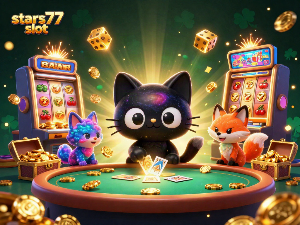 Permainan menarik di stars77 slot dengan kucing lubang hitam membawa keberuntungan dan simbol berlimpah.