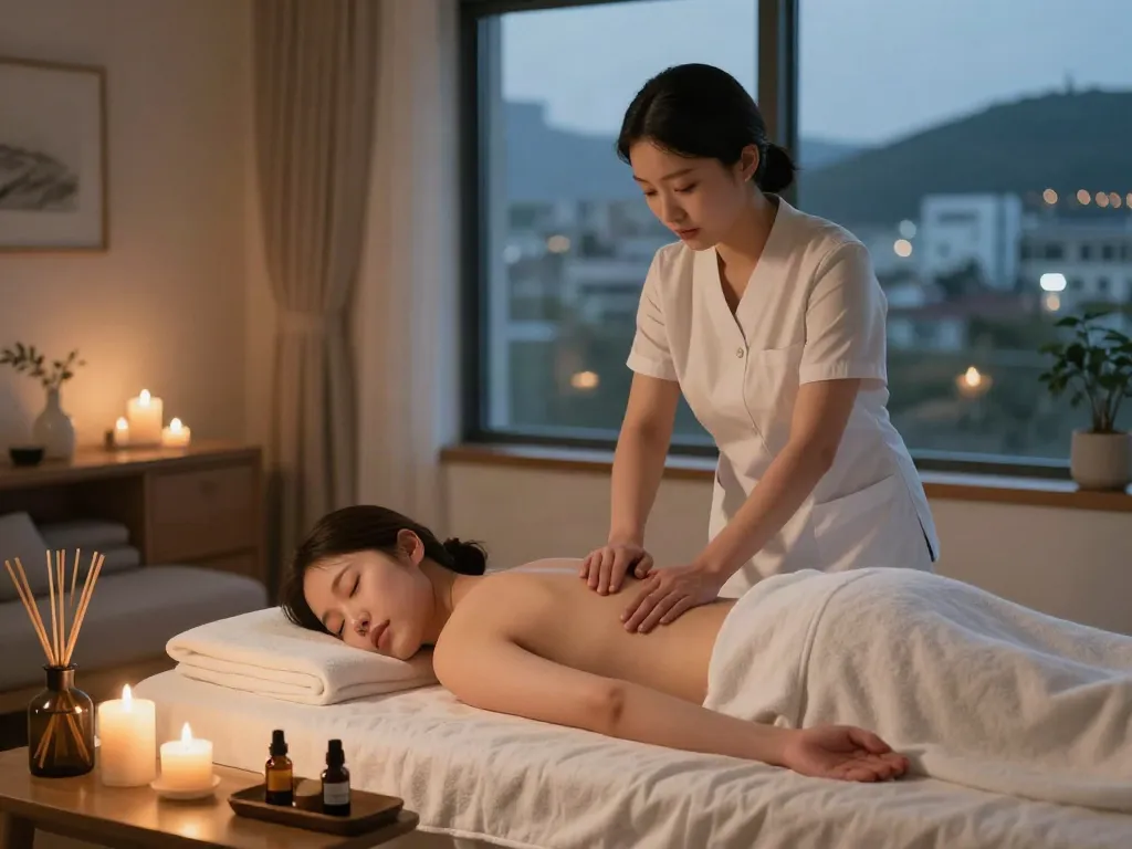 Relaxing 서울출장마사지 experience in a tranquil home spa setting.