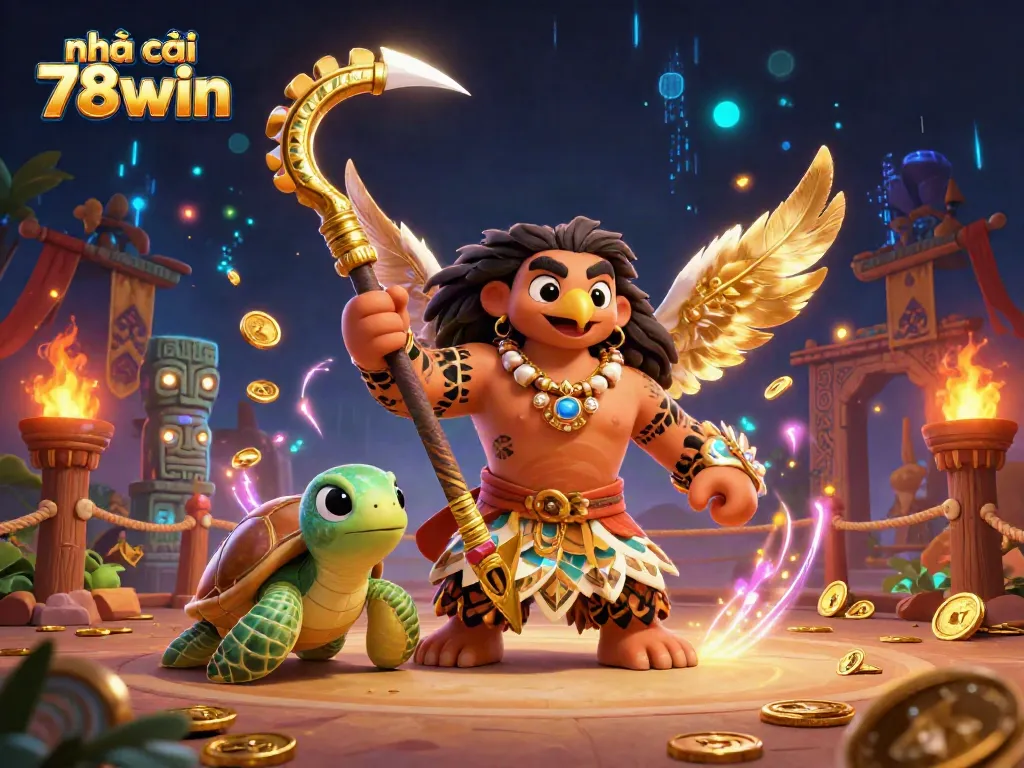 Engage with nhà cái 78win through dynamic casino adventures in a vibrant, action-packed illustration.