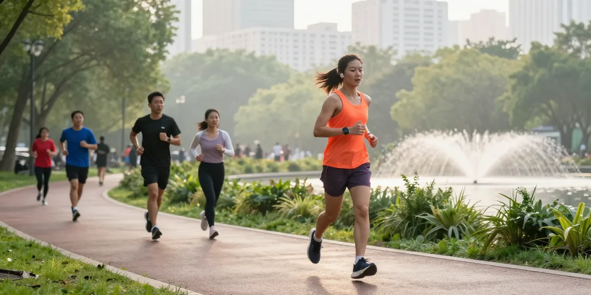 Streek athlete jogging in urban park, promoting fitness and community.