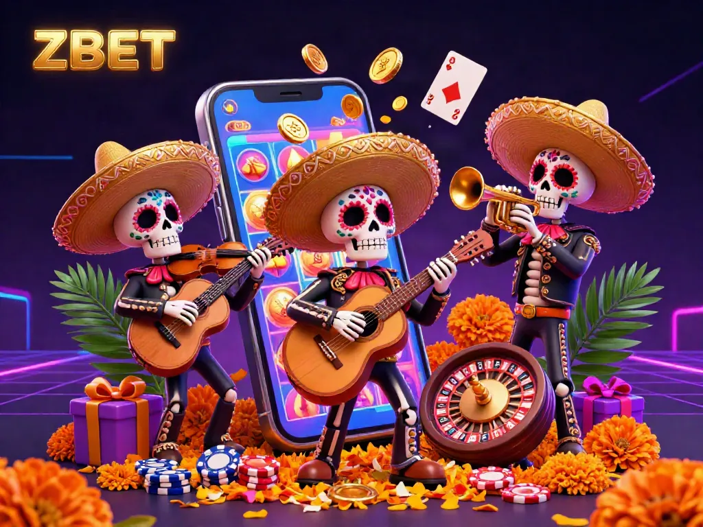 ZBET delivers thrilling casino excitement with colorful slot games and festive mariachi characters in a vibrant scene.