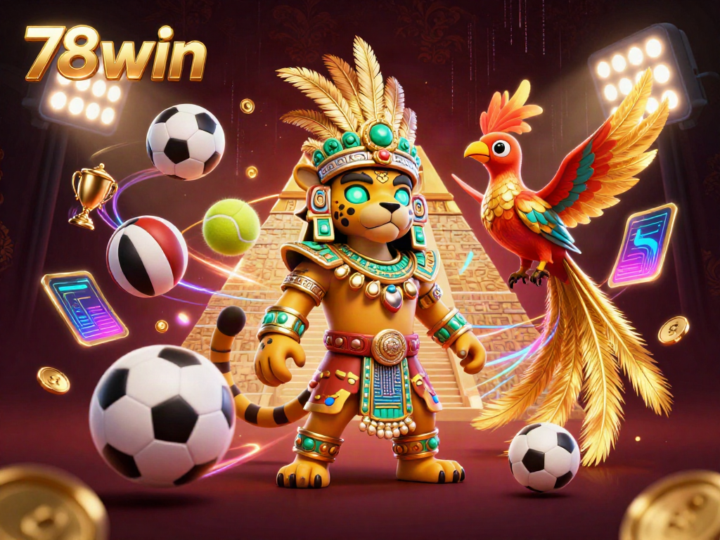Experience thrilling gameplay with 78win, featuring a dynamic scene filled with vibrant sports elements and engaging characters.