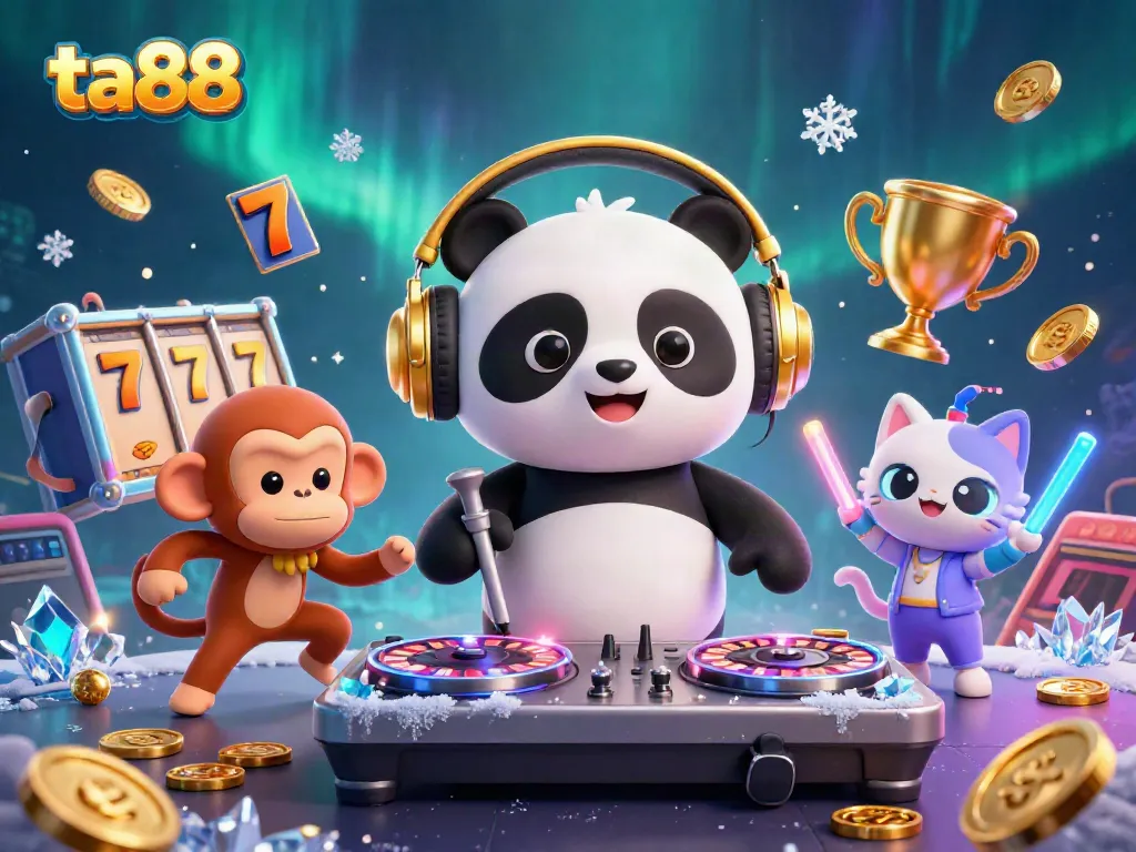 Experience ta88 excitement with a DJ panda and lively animations in a vibrant casino scene.