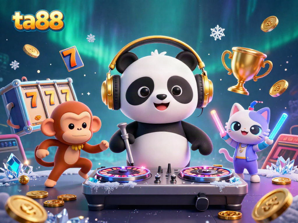 Experience ta88 excitement with a DJ panda and lively animations in a vibrant casino scene.