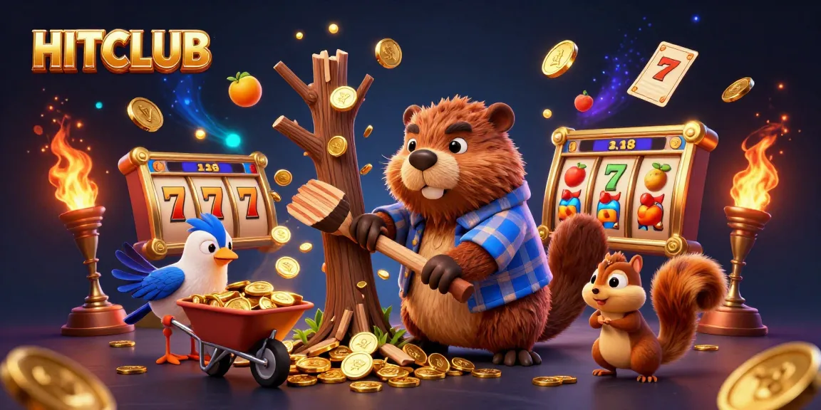 Experience thrilling wins at HITCLUB with our vibrant 3D illustration featuring gaming elements and characters.