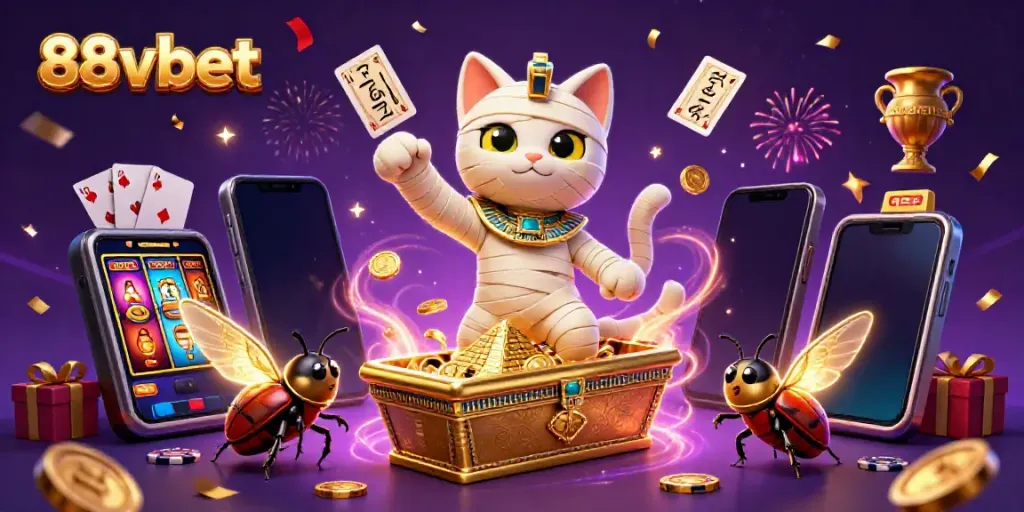 Win big with 88vbet featuring a dynamic Egyptian-themed casino scene with vibrant characters and casino elements.