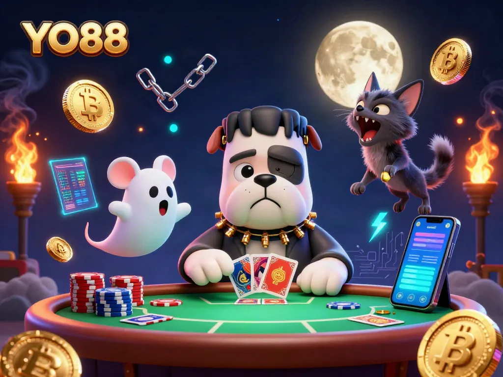 YO88 offers thrilling card games with a spooky twist featuring vibrant cryptocurrency elements.