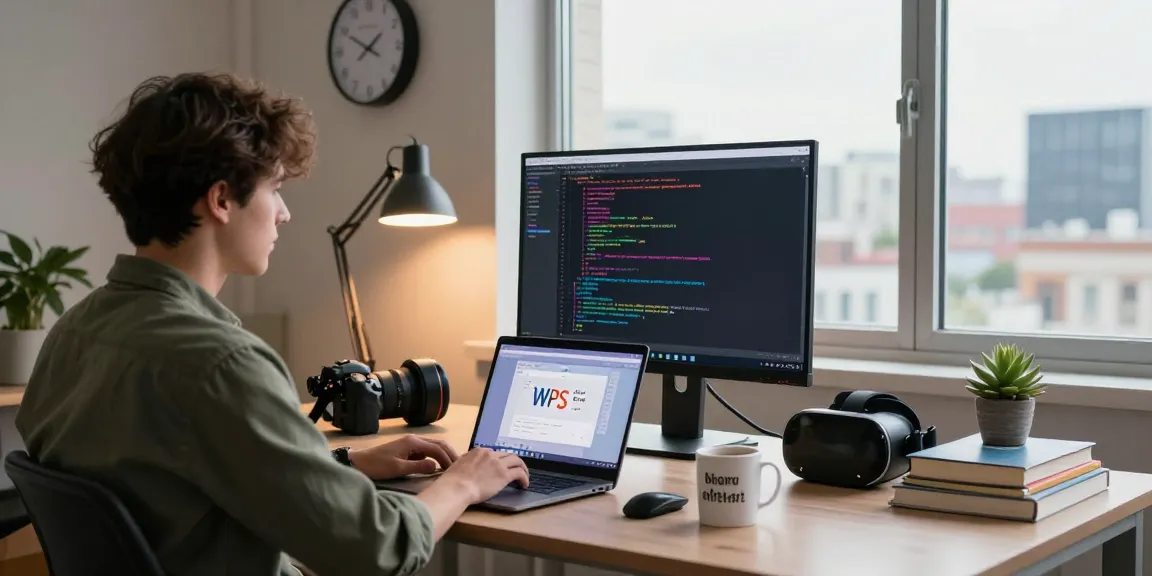 Dynamic workspace for WPS Download showcasing a developer's focused setup with code and apps.