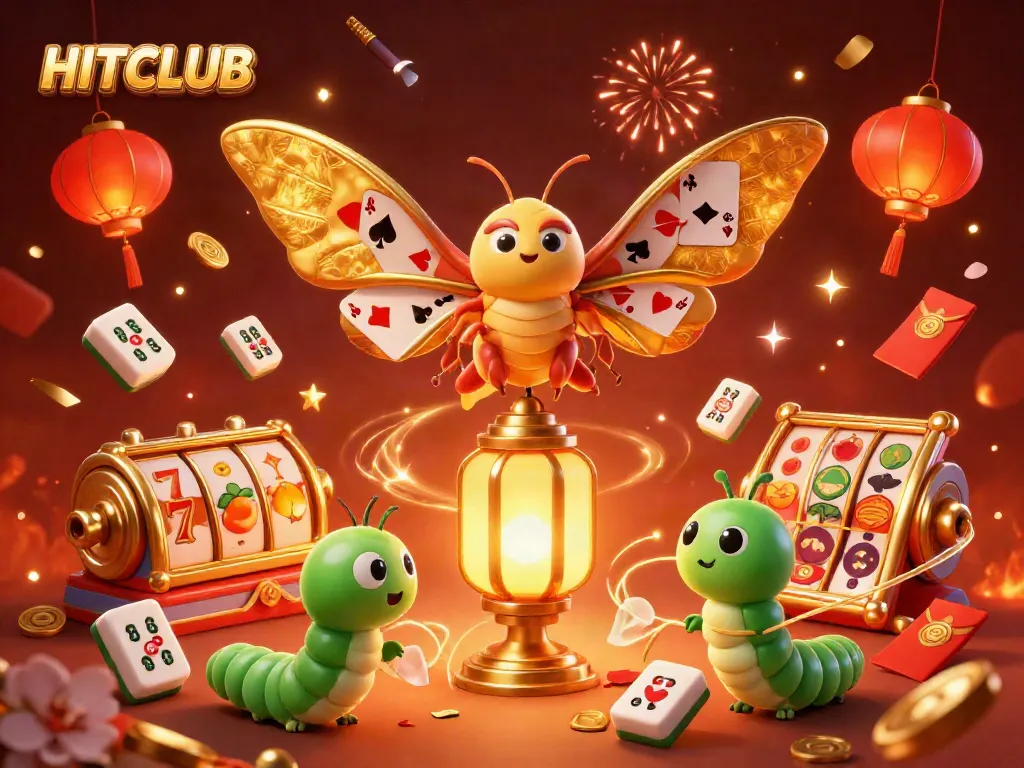 Play slots at HITCLUB while enjoying a vibrant casino-themed scene with festive elements.