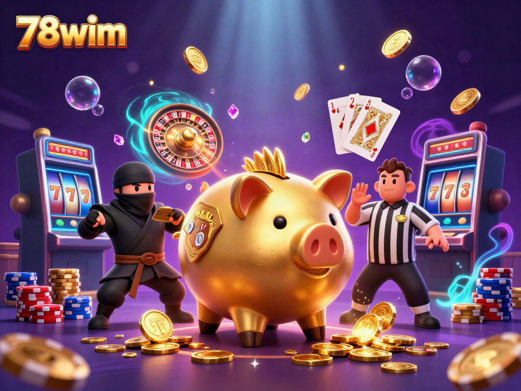Experience thrilling gaming at 78wim with a dynamic illustration showcasing casino excitement and fortune.